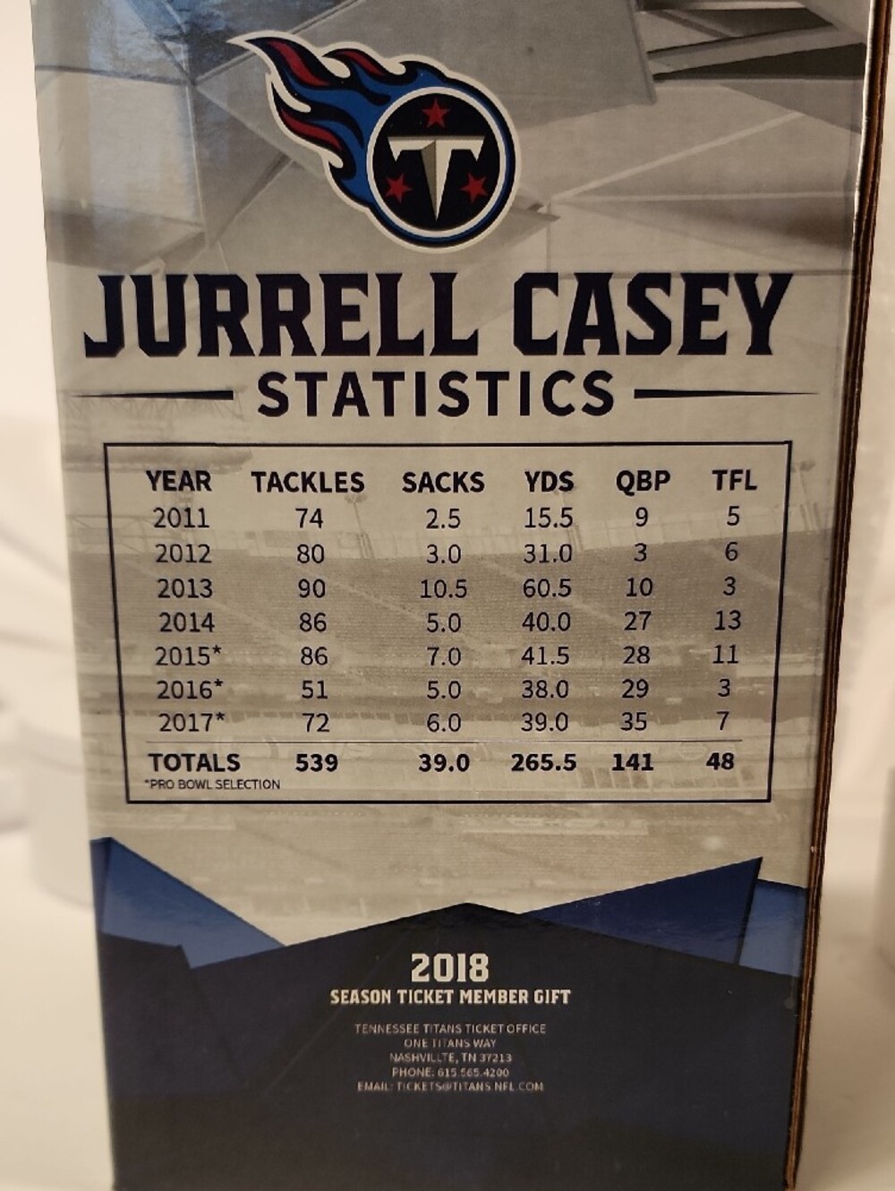 Jurrell Casey Tennessee Titans Bobblehead: Exclusive Member Gift 2018 - Picture 5 of 6